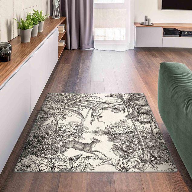 Moderner Teppich Detaillierte Dschungelzeichnung