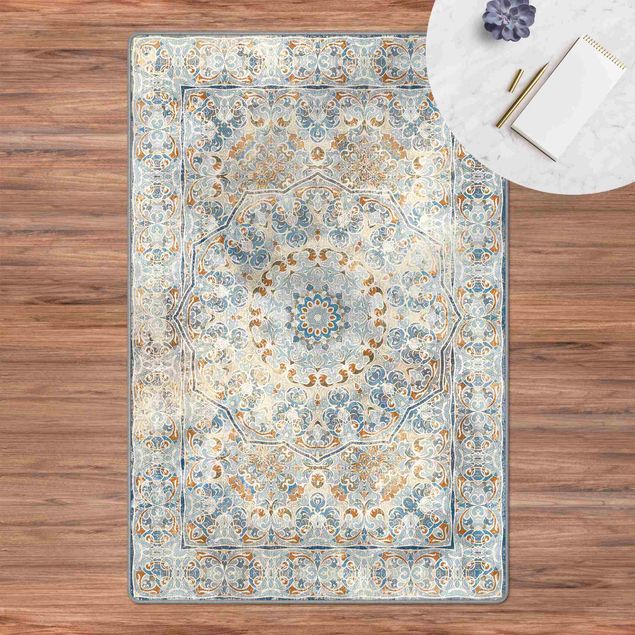 Teppich blau Detailreicher Orientalischer Teppich Vintage