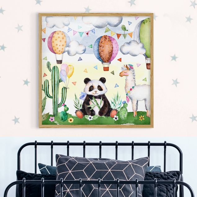 Moderne Bilder mit Rahmen Panda und Lama Aquarell