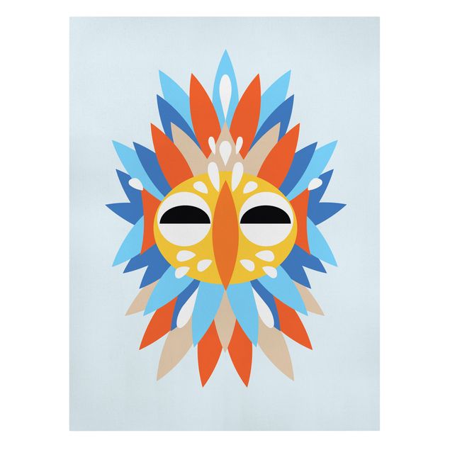 Leinwandbild - Collage Ethno Maske - Papagei - Hochformat 4:3