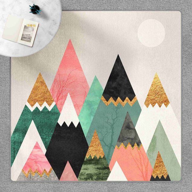 Teppich abstrakt Dreieckige Berge mit Goldspitzen