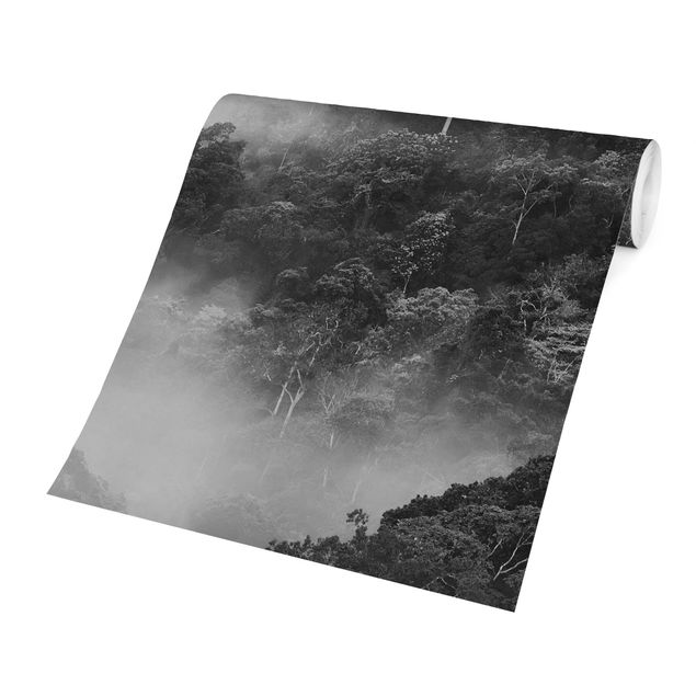 schöne Tapeten Dschungel im Nebel Schwarz-Weiß