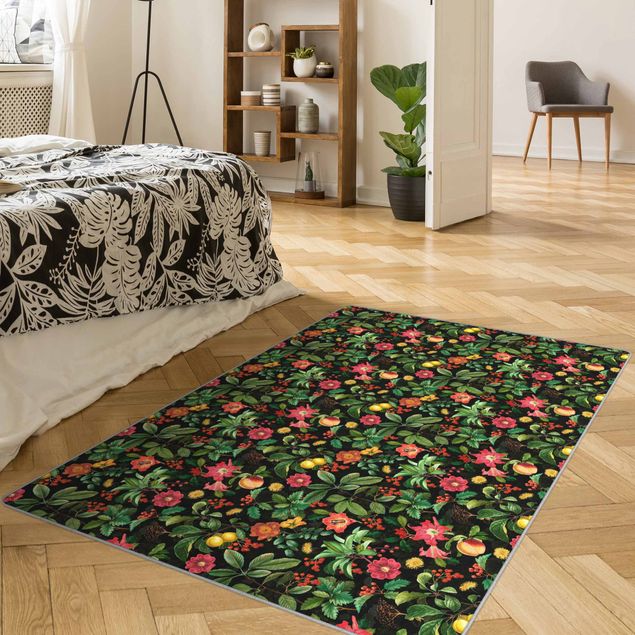 Teppich grün Dschungelblätter und Blüten