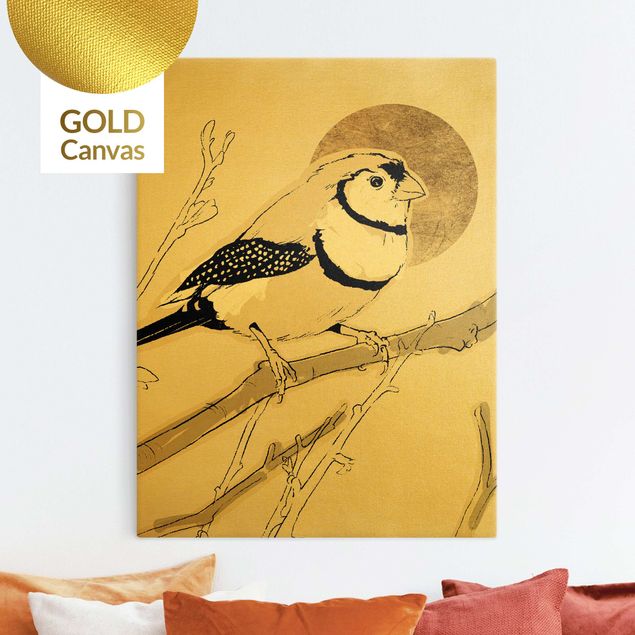 Leinwandbild Gold - Vogel vor goldener Sonne III - Hochformat 3:4