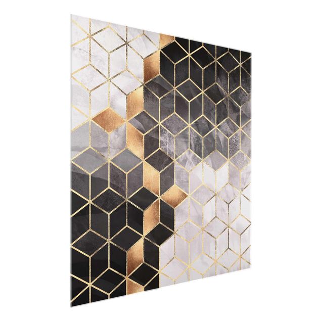 Glasbild - Schwarz Weiß goldene Geometrie - Quadrat 1:1
