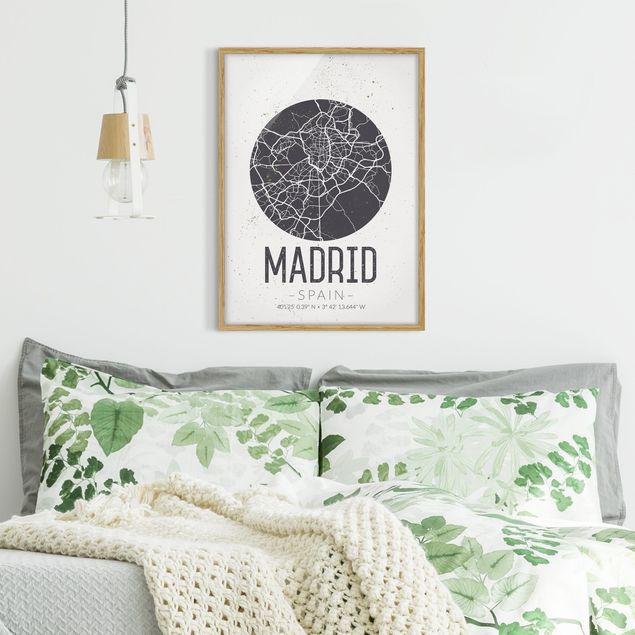 Weltkarten Bilder mit Rahmen Stadtplan Madrid - Retro