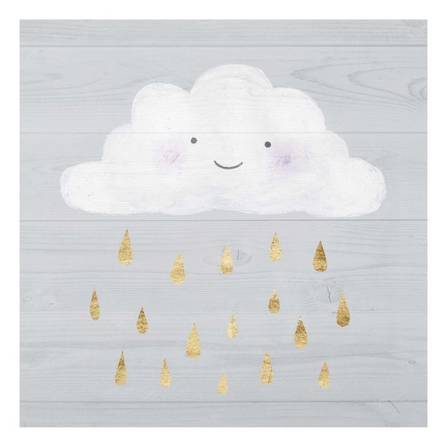 Glasbild - Wolke mit goldenen Regentropfen - Quadrat 1:1