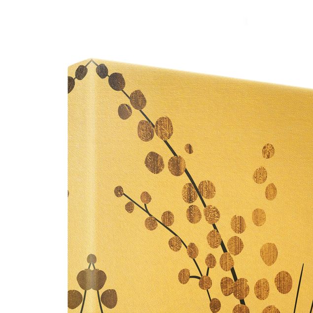 Leinwandbild Gold - Grafische Pflanzenwelt - Beeren Gold - Hochformat 1:2