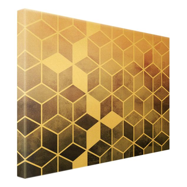 Leinwandbild Gold - Goldene Geometrie - Rosa Grau - Querformat 4:3
