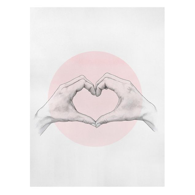 Leinwandbild - Illustration Herz Hände Kreis Rosa Weiß - Hochformat 4:3