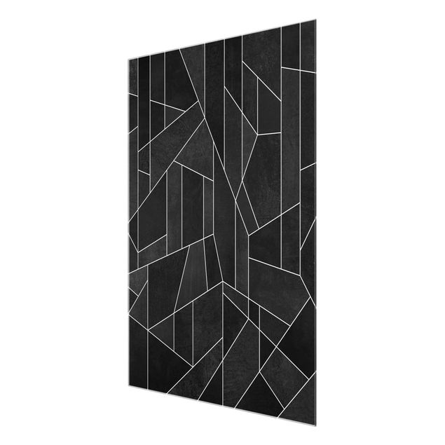 Glasbild - Schwarz Weiß Geometrie Aquarell - Hochformat 4:3