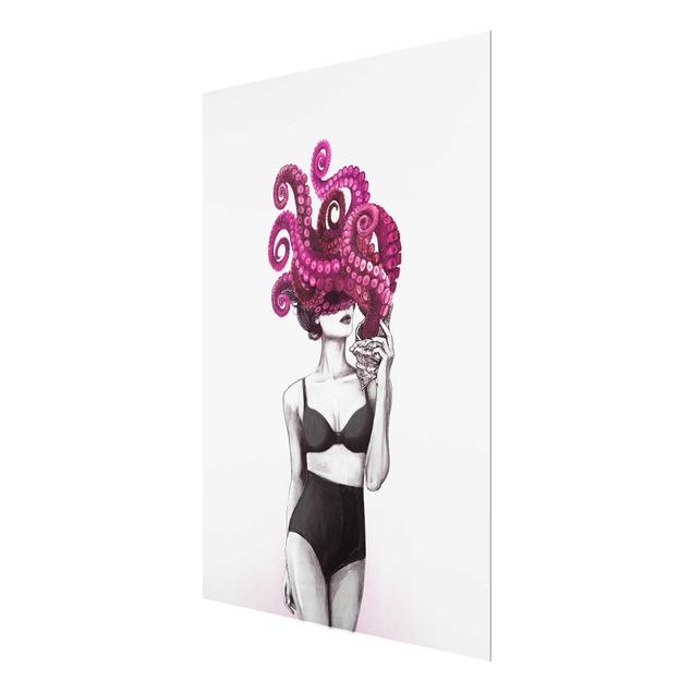 schöne Bilder Illustration Frau in Unterwäsche Schwarz Weiß Oktopus
