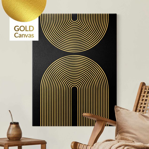 Leinwandbild Gold - Geometrische Formen - Regenbögen Schwarz Weiß - Hochformat 3:4