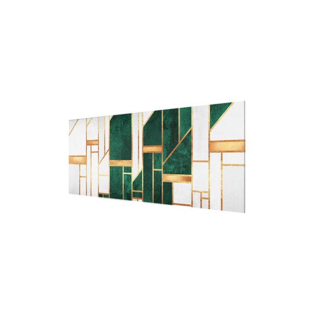Glasbild - Elisabeth Fredriksson - Emerald und Gold Geometrie - Panorama