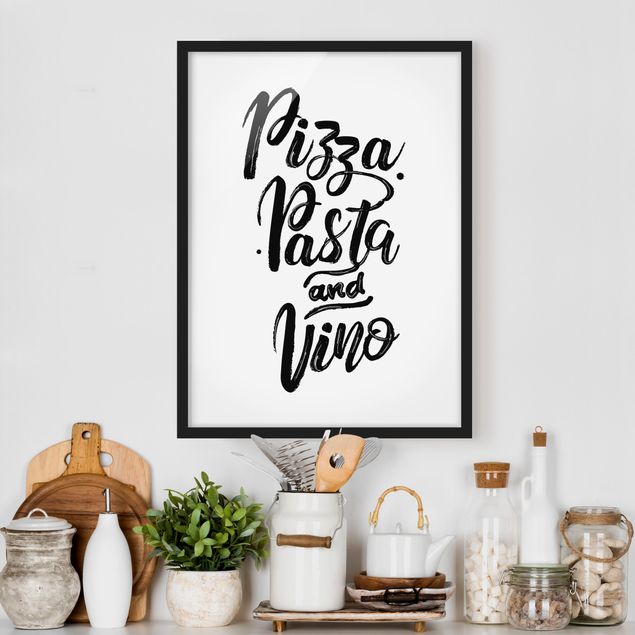 Bild mit Rahmen - Pizza Pasta und Vino - Hochformat 3:4