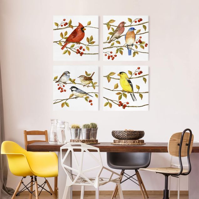 moderne Leinwandbilder Vögel und Beeren Set II