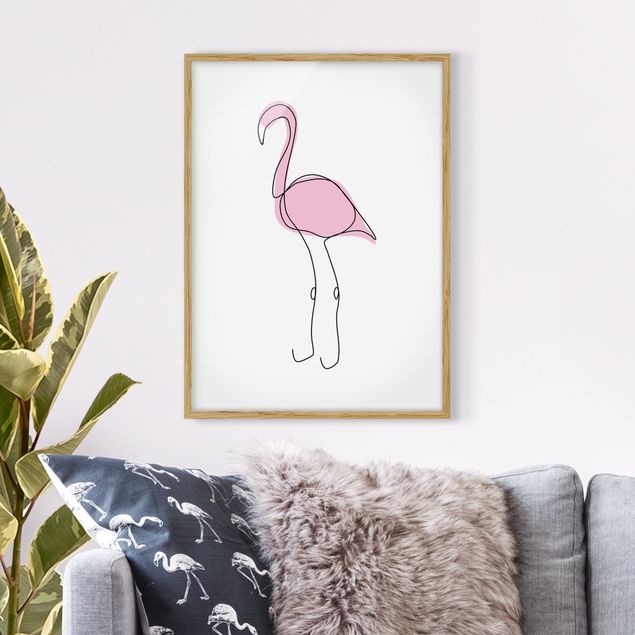 Moderne Bilder mit Rahmen Flamingo Line Art