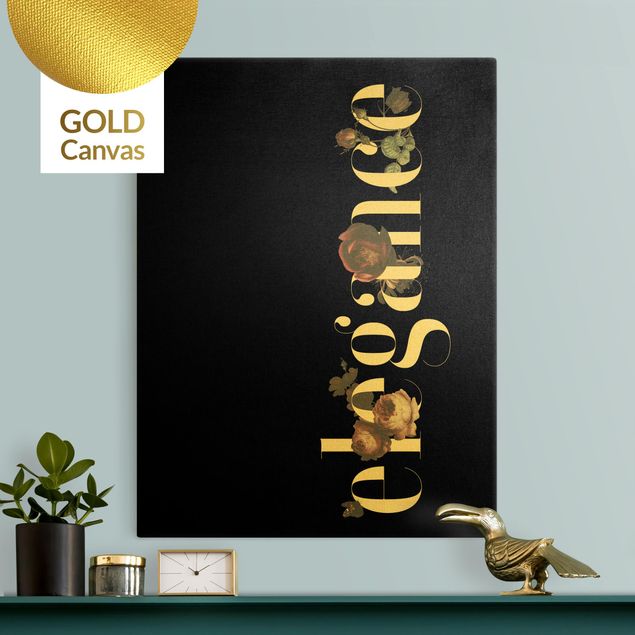 Leinwandbild Gold - Elegance - Blumen Schwarz - Hochformat 3:4