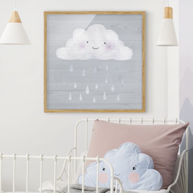Moderne Bilder mit Rahmen Wolke mit silbernen Regentropfen