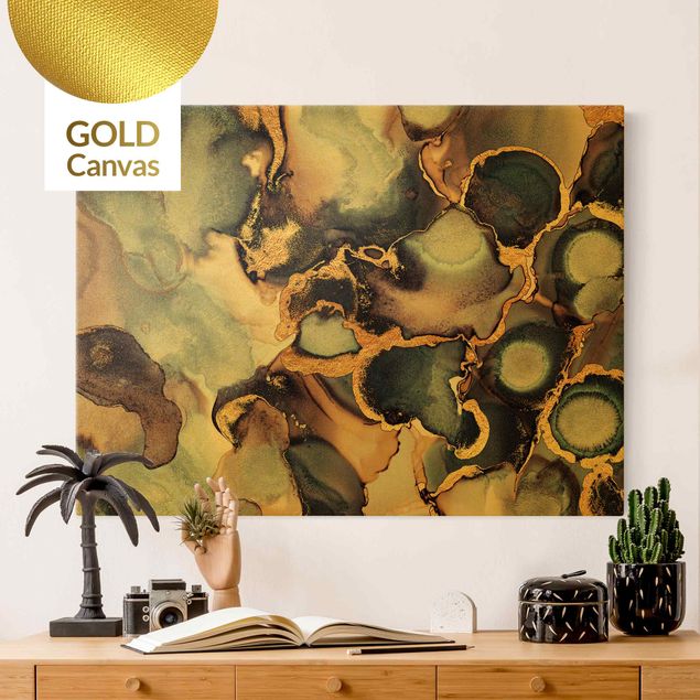 Leinwandbild Gold - Marmor Aquarell mit Gold - Querformat 4:3