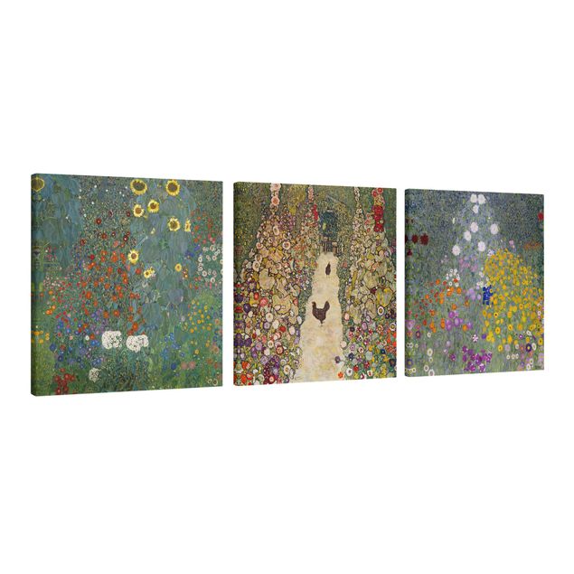 Leinwandbild 3-teilig - Gustav Klimt - Im Garten - Quadrate 1:1