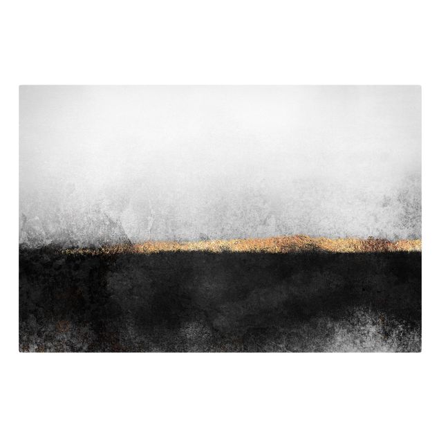 Leinwandbild - Abstrakter Goldener Horizont Schwarz Weiß - Querformat 2:3