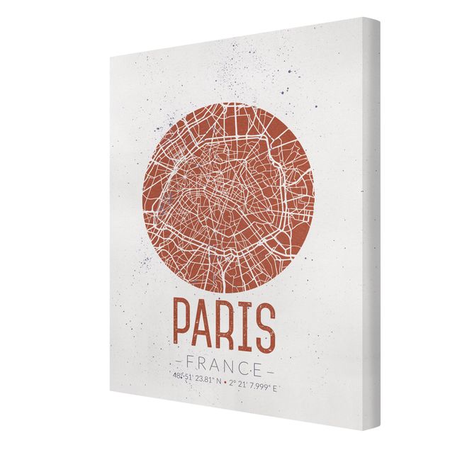 Leinwandbild - Stadtplan Paris - Retro - Hochformat 4:3