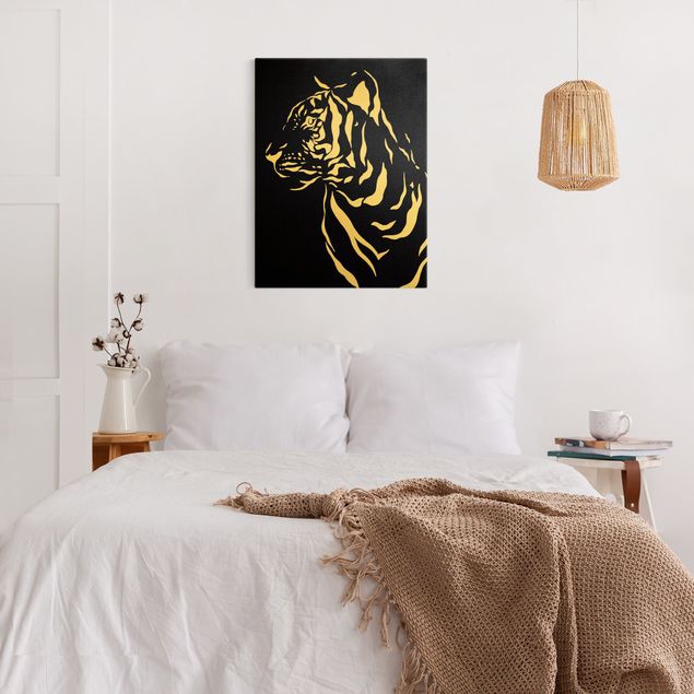 Leinwandbild Gold - Safari Tiere - Portrait Tiger Schwarz - Hochformat 3:4