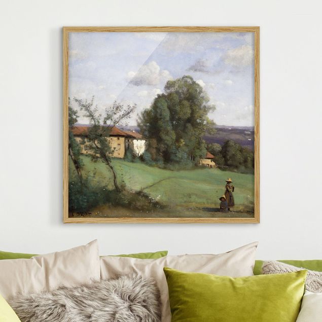 Gerahmte Kunstdrucke Jean-Baptiste Camille Corot - Ein Bauernhof