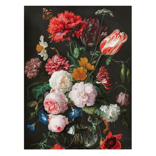 Leinwandbild - Jan Davidsz de Heem - Stillleben mit Blumen in einer Glasvase - Hochformat 4:3