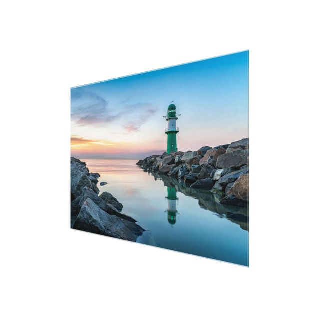 Glasbild - Sunset at the Lighthouse - Querformat 4:3