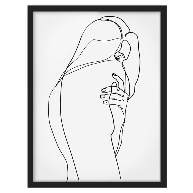 Bild mit Rahmen - Line Art Frauenakt Schulter Schwarz Weiß - Hochformat 4:3