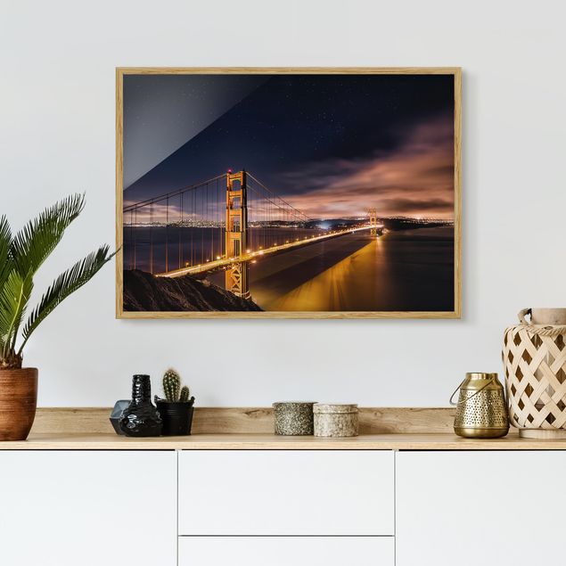 Skylines Bilder mit Rahmen Golden Gate to Stars