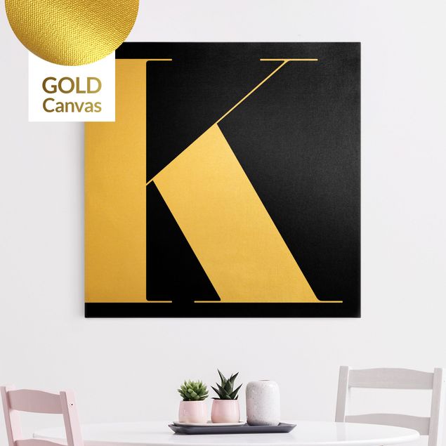 Leinwandbild Gold - Antiqua Letter K Schwarz - Quadrat 1:1