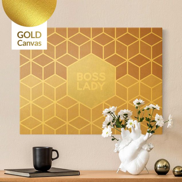 Leinwandbild Gold - Elisabeth Fredriksson - Goldene Geometrie - Boss Lady Sechsecke Rosa - Querformat 3:4