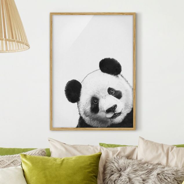 schwarz-weiß Bilder mit Rahmen Illustration Panda Schwarz Weiß Malerei