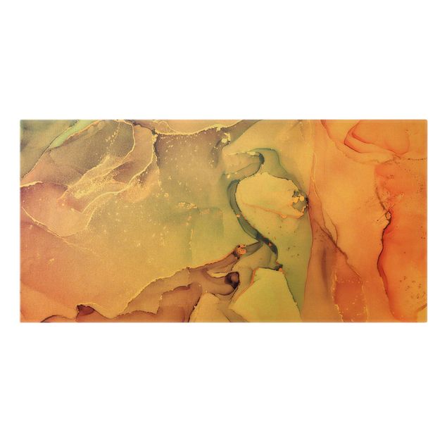 Leinwandbild Gold - Aquarell Pastell Rosa mit Gold - Querformat 2:1