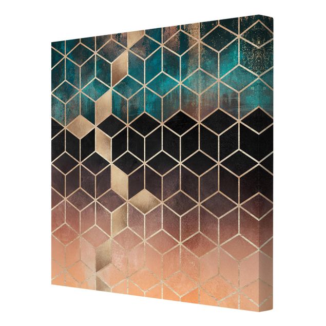 Leinwandbild - Türkis Rosé goldene Geometrie - Quadrat 1:1