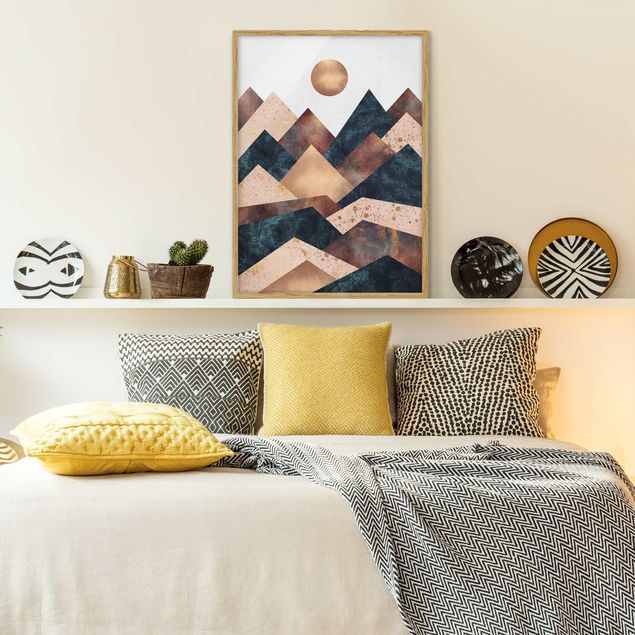 Abstrakte Bilder mit Rahmen Geometrische Berge Bronze