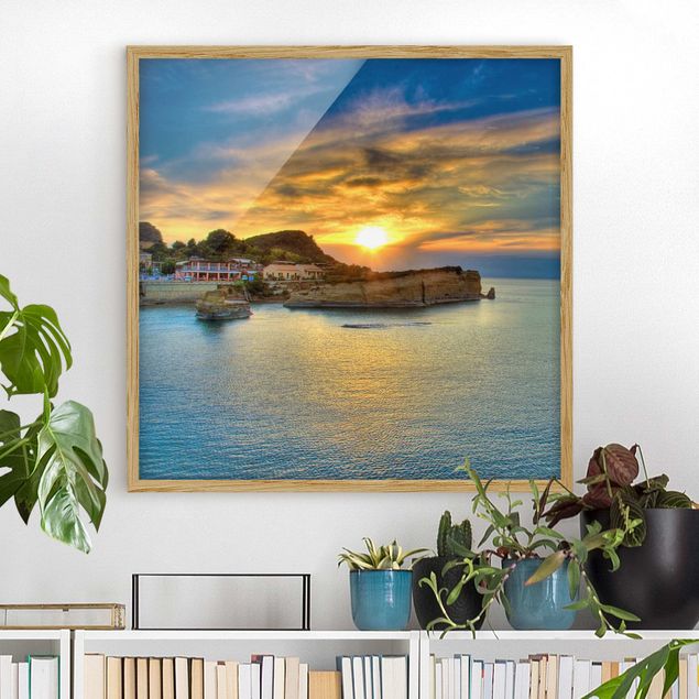 Natur Bilder mit Rahmen Sonnenuntergang über Korfu