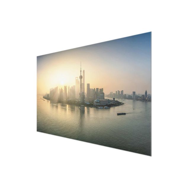 Glasbild - Pudong bei Sonnenaufgang - Querformat 3:2