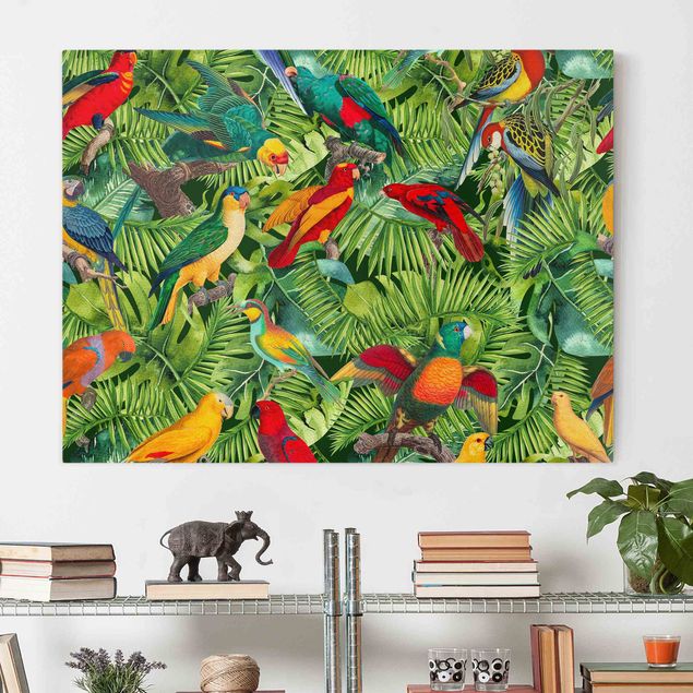 Leinwand Vögel Bunte Collage - Papageien im Dschungel