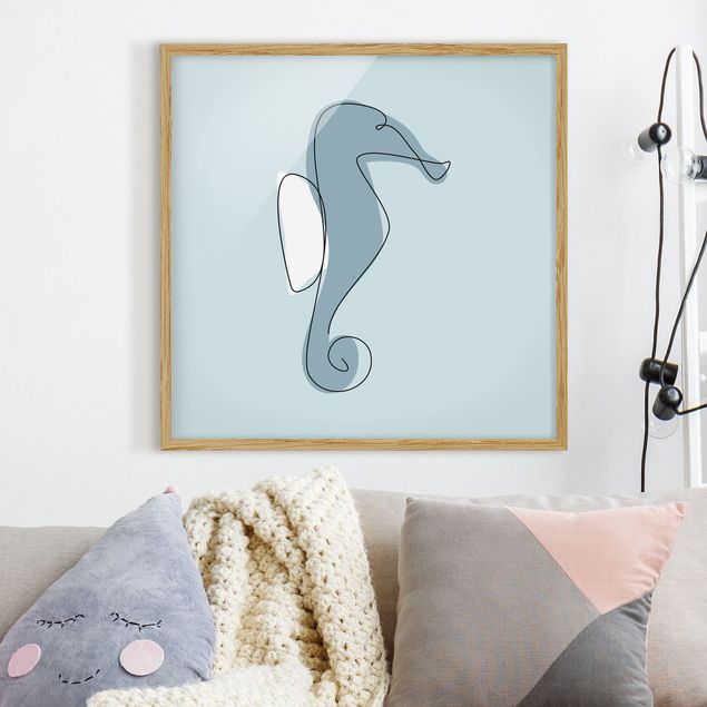 Moderne Bilder mit Rahmen Seepferdchen Line Art