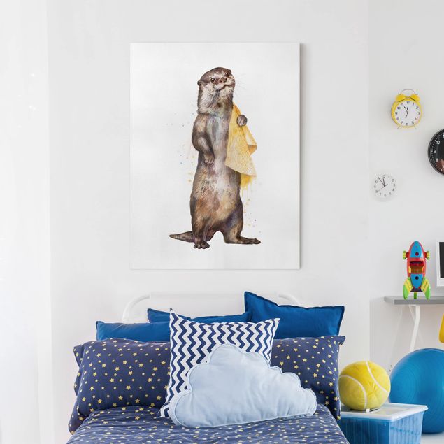 Leinwandbilder Tiere Illustration Otter mit Handtuch Malerei Weiß