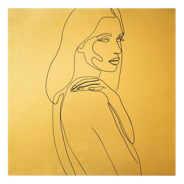 Leinwandbild Gold - Line Art Frau Schulter Schwarz Weiß - Quadrat 1:1