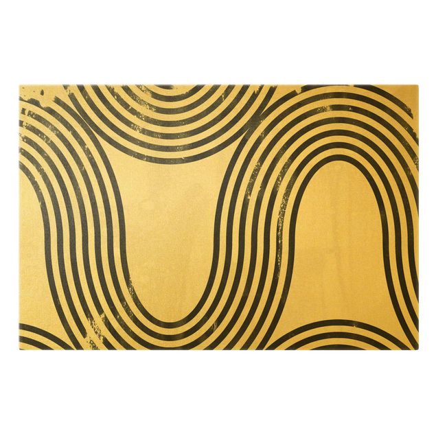 Leinwandbild Gold - Geometrische Wellen Schwarz Weiß II - Querformat 3:2