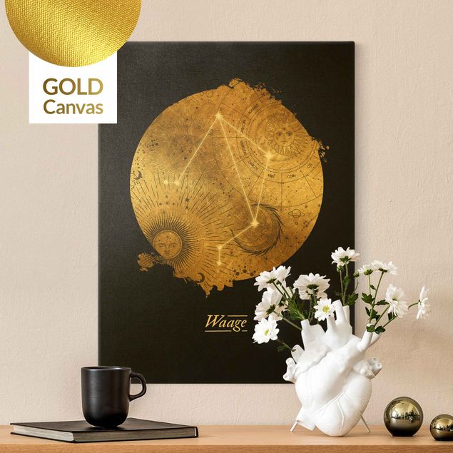 Leinwandbild Gold - Sternzeichen Waage Grau Gold - Hochformat 3:4