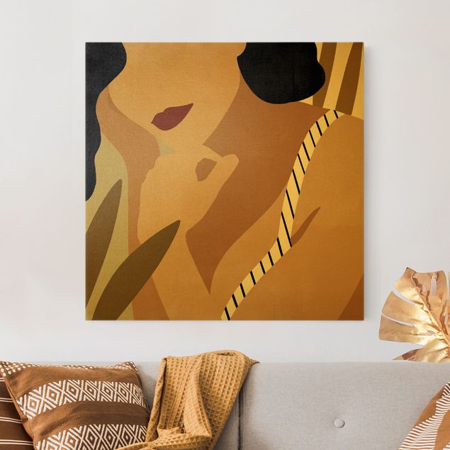 Leinwandbild Gold - Illustration Frauenportrait - Quadrat 1:1