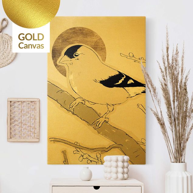 Leinwandbild Gold - Vogel vor goldener Sonne II - Hochformat 2:3