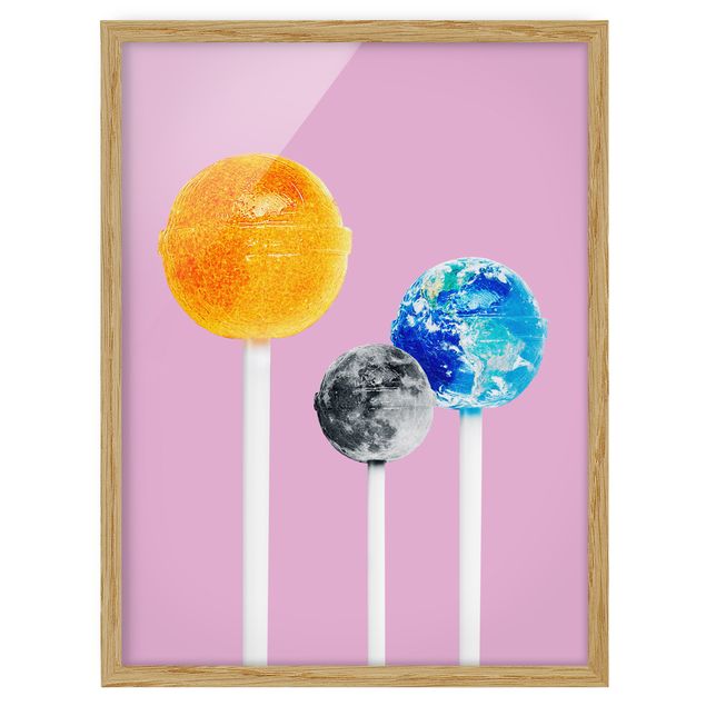 gerahmte Bilder Lollipops mit Planeten